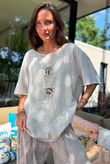 Izi Cheesecloth Button Tee Stone